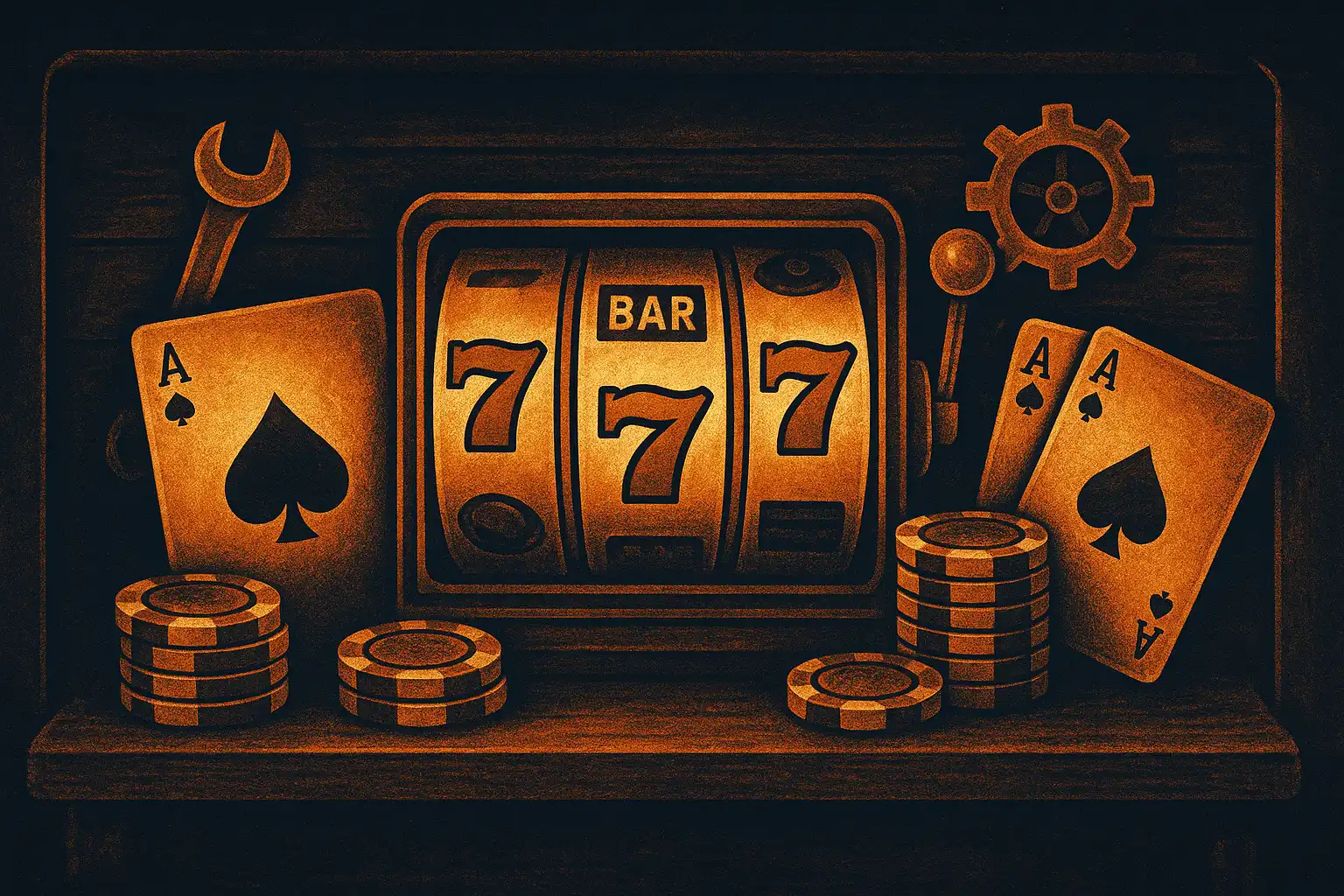 Collage of slot machine reels and coins representing the Dieselwin slots lobby